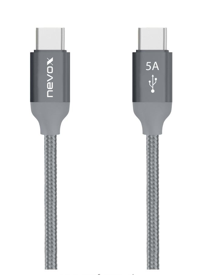Nevox USB Type C zu Type C USB 2.0 Kabel 20V/5A (100W) Emark IC 2M silbergrau Nevox USB Type C zu Type C USB 2.0 Kabel 20V/5A (100W) Emark IC 2M silbergrau